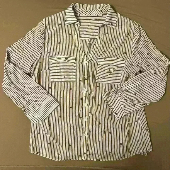 New York & Company Women’s Sheer Stripe Polka Dot Blouse Mauve Size XL - Picture 1 of 9